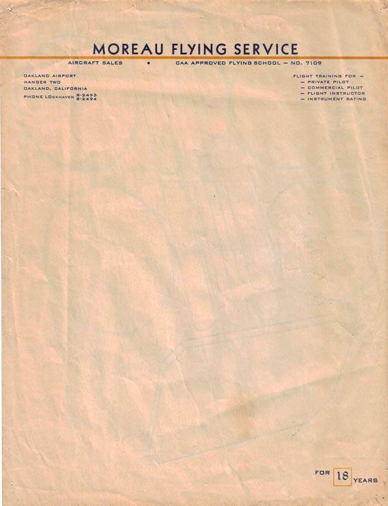 Moreau Flying Service Stationery, Ca. 1948(?) (Source: Moreau)
