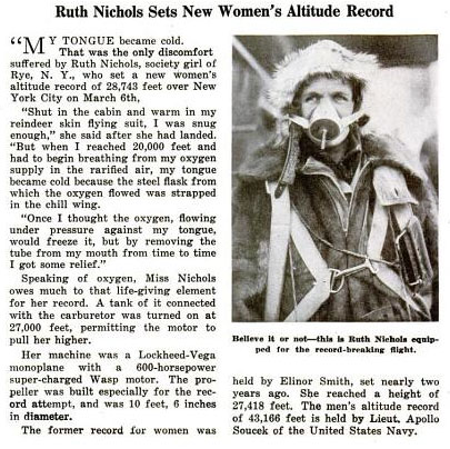 Ruth Nichols' Altitude Record, Popular Aviation, May, 1931 (Source: PA)