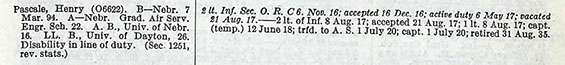 Henry Pascale, Army Retired List, 1945 (Source: ancestry.com)
