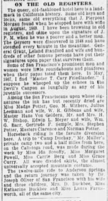 Visit to Geyser Canyon, August 14, 1905 (Source: ancestry.com) 
