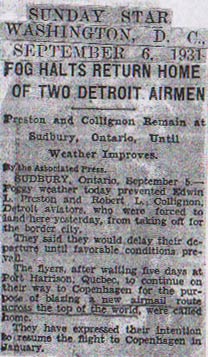 Transoceanic Mail Route Attempt, Washington (DC) Star, September 6, 1931 (Source: NASM) 
