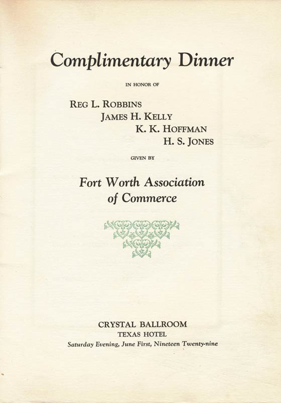 Commemorative Program, June 1, 1929, Ft. Worth, TX (Source: Franklin)