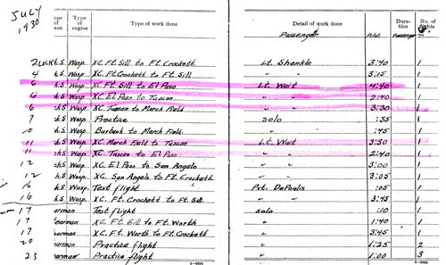 Joan's Pilot Log, July 1930