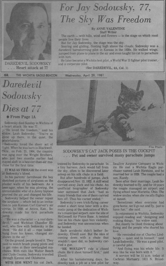 Jay Sodowsky, Obituary, April 29, 1981 (Source: Sodowsky)