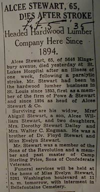 Alcee Stewart Obituary, February 5, 1935 (Source: Paul)