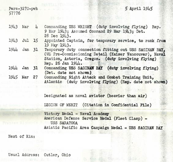 Frank Carlin Sutton, Service Record (Source: Web)
