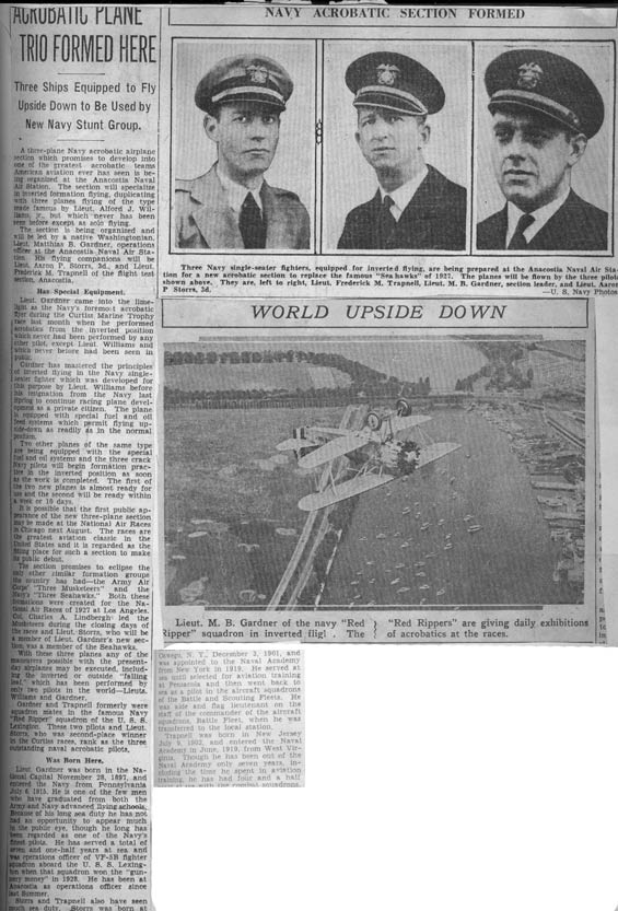 Undated & Unsourced News Article, "Three Flying Fish," Ca. 1930 (Source: Carle)