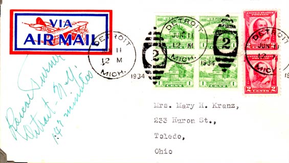 Roscoe Turner, U.S. Postal Cachet, June 11, 1934 (Source: Kranz)