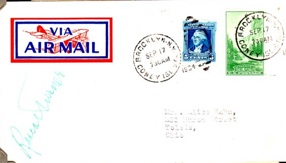 Roscoe Turner, U.S. Postal Cachet, September 17, 1934 (Source: Kranz)