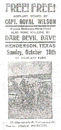 Al Wilson, Barnstorming Advertisement, Date Unknown