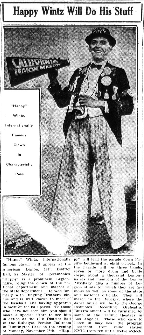 Happy Wintz, Torrance (CA) Herald, 1928 (Source: newspapers.com)
