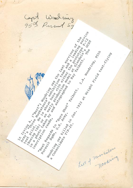 Caption: I.A. Woodring and Boeing P-12, Glendale, CA, Date Unknown (Source: Underwood)