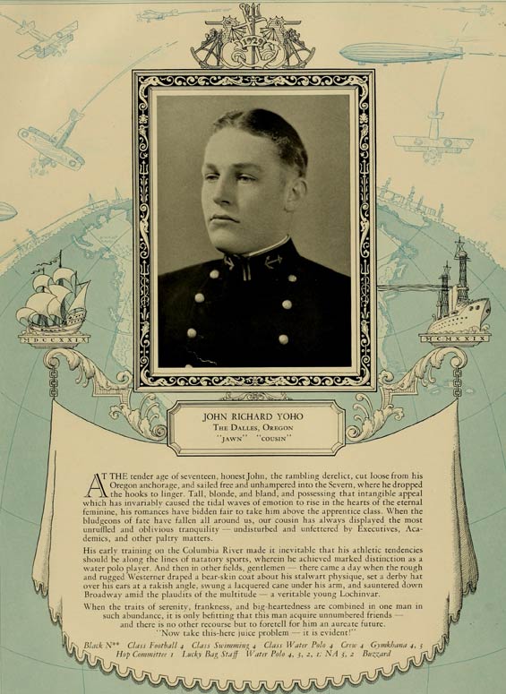 John R. Yoho, U.S. Naval Academy Yearbook, 1929 (Source: Woodling)