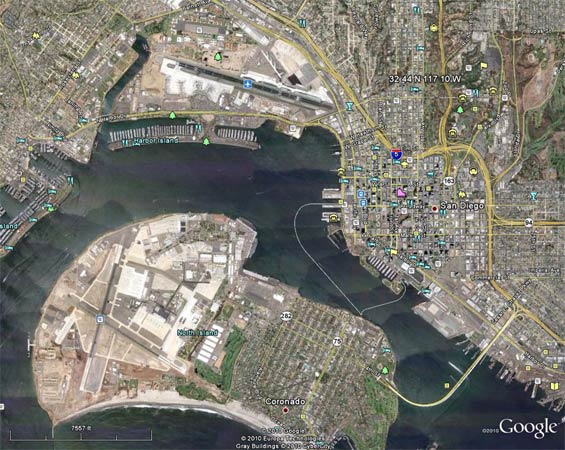 Lindbergh Field and Naval Air Station, San Diego, CA, Ca. 2010 (Source: Google Earth)